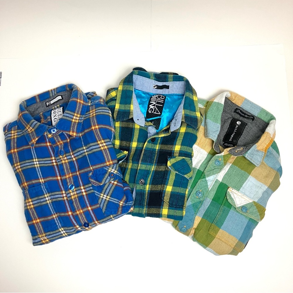 Billabong Kids Small Plaid Buttoned Shirts Bundle Small 9-10y Sk8 Blue Yellow